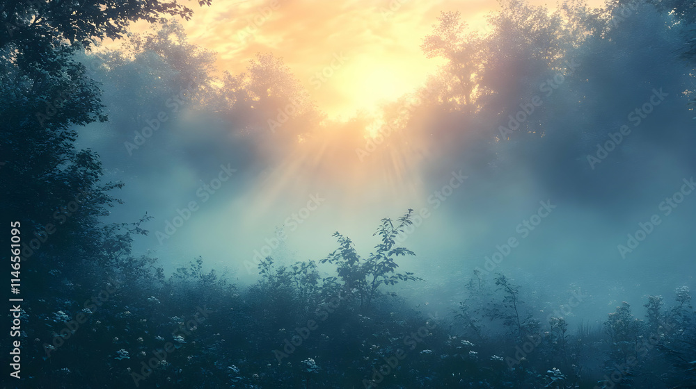 Fototapeta premium Misty Forest Sunrise Illustration