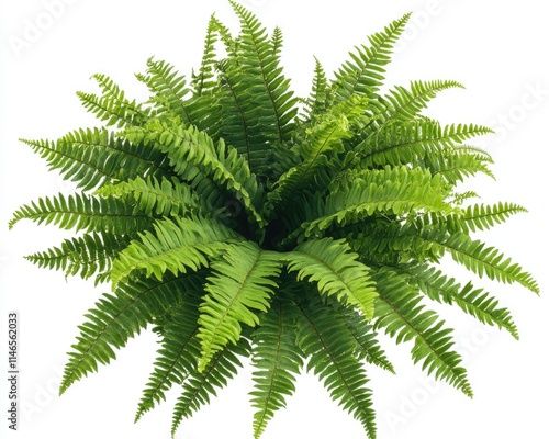 Lush Green Fern Leaves Isolated on a Pure White Background, Capturing the Beauty of Nature's Foliage