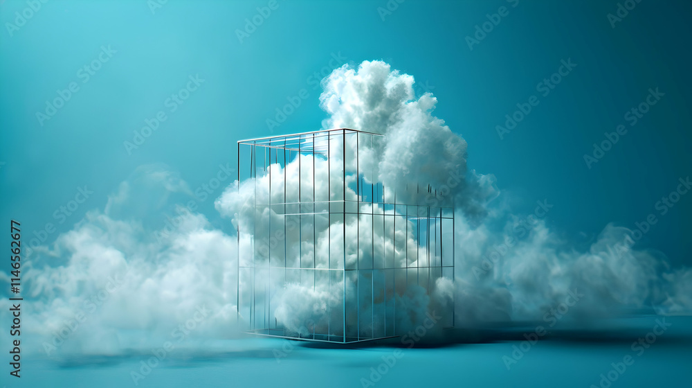 Fototapeta premium 3D Illustration: Clouds in a Glass Cage