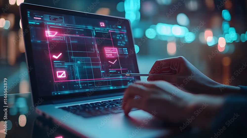 Digital workflow automation office technology night close-up