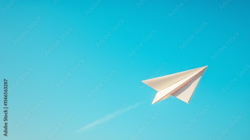Isolated paper airplane on a clear blue sky background. Isolated paper airplane on a clear blue sky background.