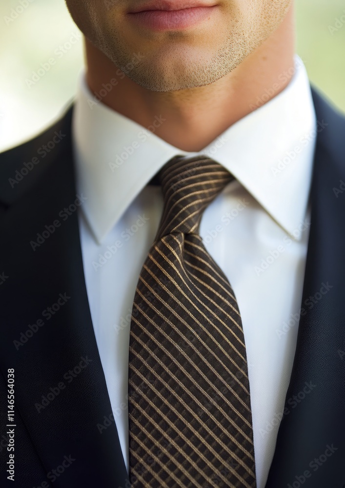 A man wearing a black suit and a brown tie A man wearing a black suit and a brown tie