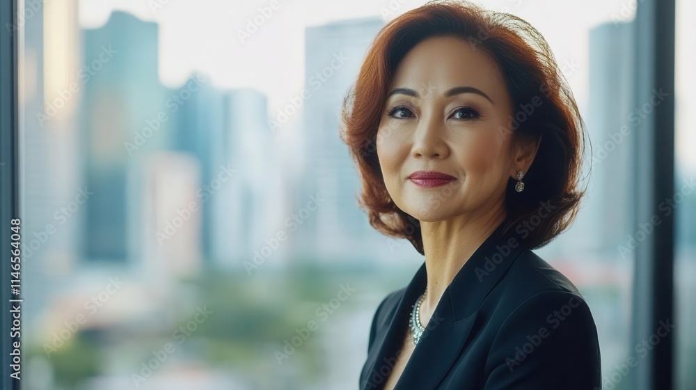 beautiful confident mature asian business woman executive in modern corporate office setting with city skyline view, professional portrait of female ceo beautiful confident mature asian business woman executive in modern corporate office setting with city skyline view, professional portrait of female ceo
