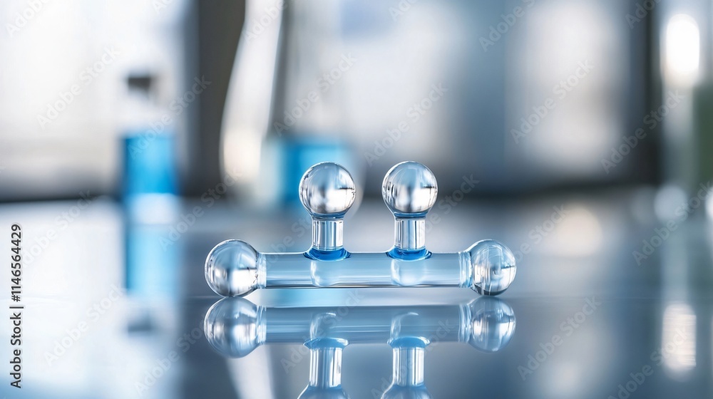 Close-up of a laboratory experiment with glass and liquid. Science, research, and innovation concept.