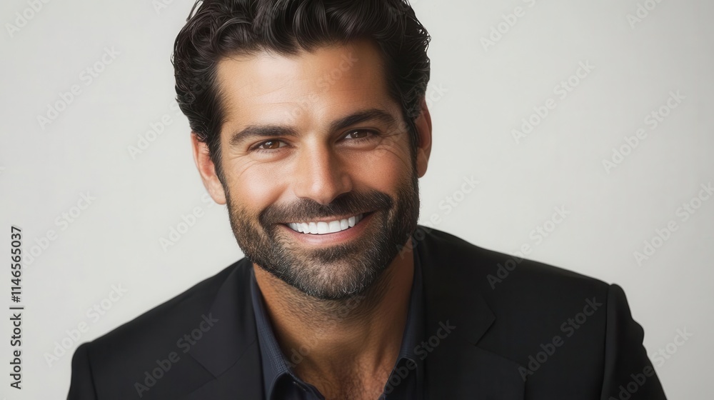 confident male model with perfect smile and groomed beard in professional headshot for dental advertisement, isolated on white confident male model with perfect smile and groomed beard in professional headshot for dental advertisement, isolated on white