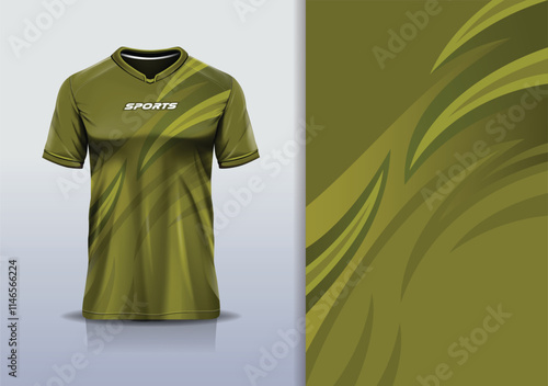 T-shirt mockup abstract curve line sport jersey design for football, soccer, racing, esports, running, in gold color