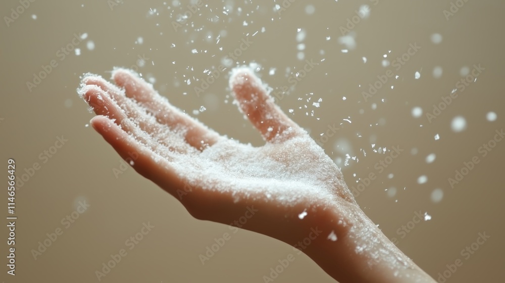 A hand catching falling snow. A hand catching falling snow.