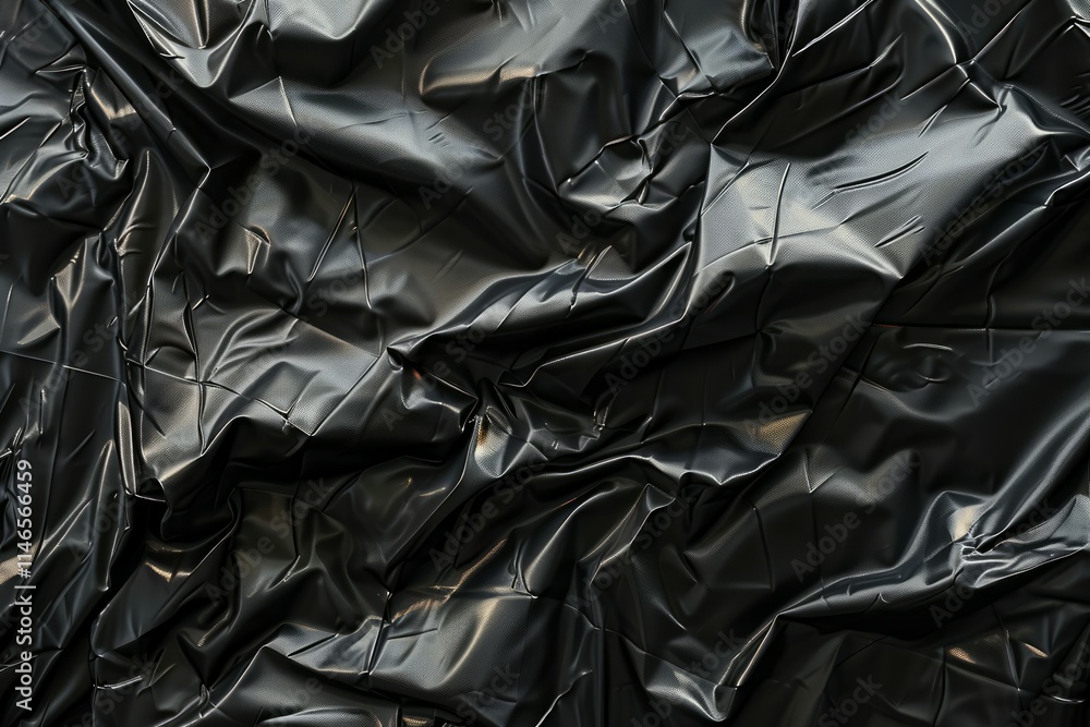 Crumpled sheet of black polythene plastic wrap. Detailed photo textured background Crumpled sheet of black polythene plastic wrap. Detailed photo textured background