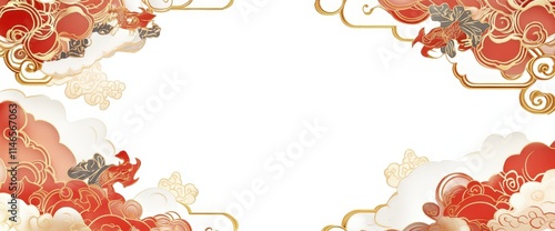 Elegant Red and Gold Cloud Design Background Asian Art Decor