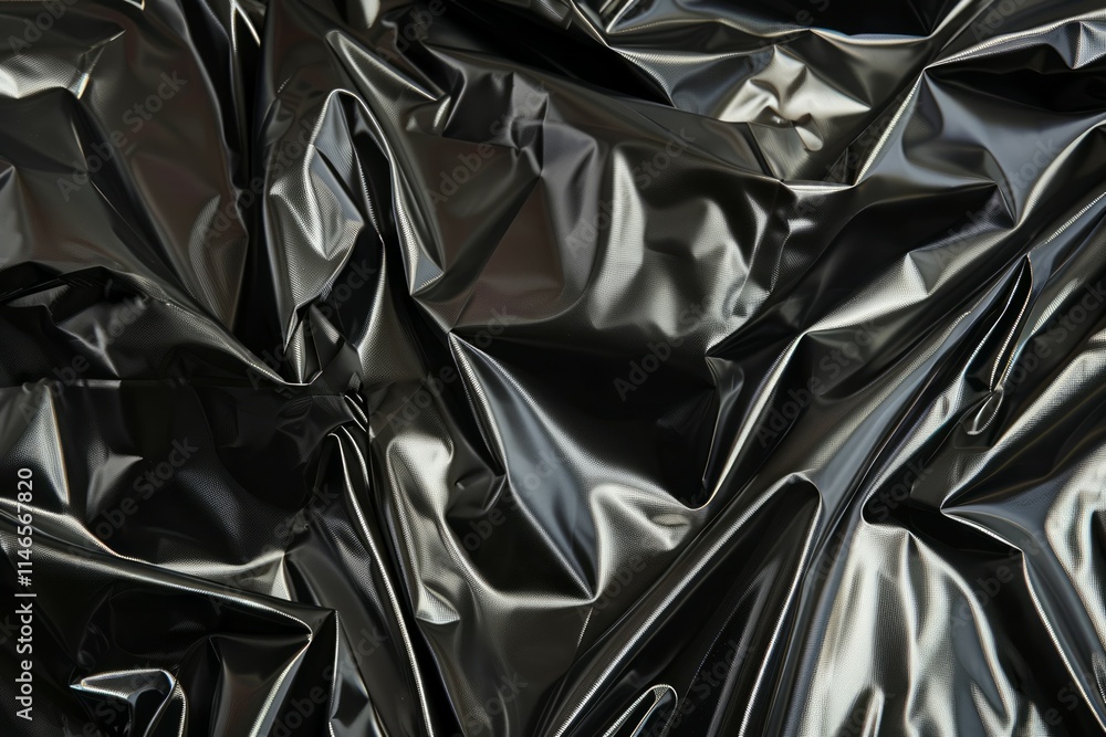 Photo of Crumpled sheet of black polythene plastic wrap. Background texture for backdrops or mapping Photo of Crumpled sheet of black polythene plastic wrap. Background texture for backdrops or mapping