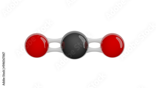Fototapeta Naklejka Na Ścianę i Meble -  Molecule of Carbon dioxide. Molecular formula: CO2. Chemical model: Ball and Stick. Isolated. Transparent background. PNG transparent. 3D illustration