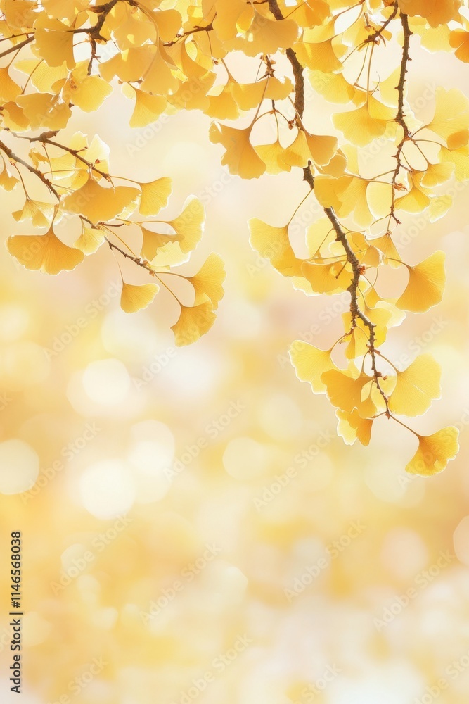 Golden Ginkgo biloba plant leaf in Fall closeup view. Golden Ginkgo biloba plant leaf in Fall closeup view.