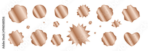 Copper text bubbles, set of bronze stickers.