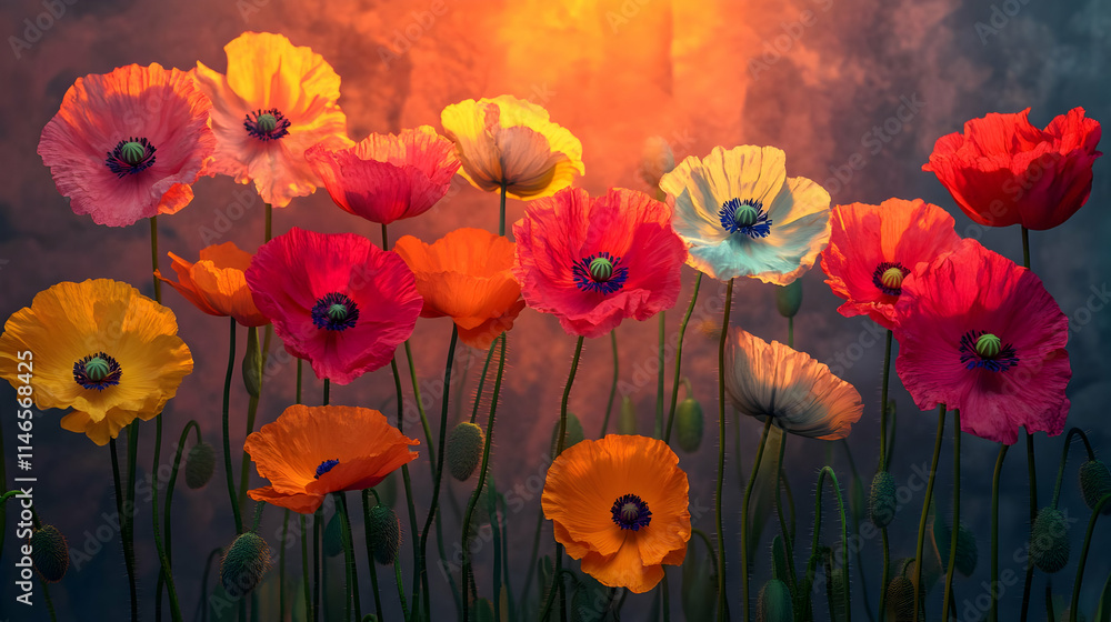 Fototapeta premium Vibrant Poppy Field Illustration