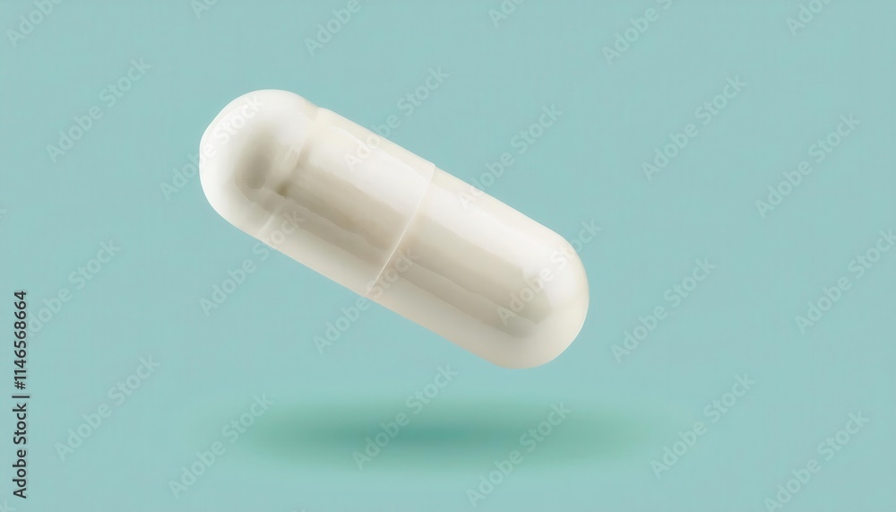 Floating White Capsule on Aqua Background. Symbol of Modern Medicine, Health Supplements, and Pharmaceutical Innovation for Wellness, Healthcare, and Precision Medication. Ideal for Medical Concepts Floating White Capsule on Aqua Background. Symbol of Modern Medicine, Health Supplements, and Pharmaceutical Innovation for Wellness, Healthcare, and Precision Medication. Ideal for Medical Concepts
