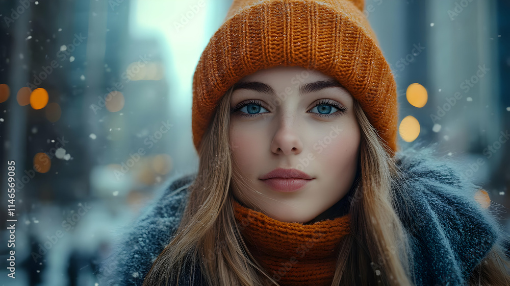 Winter Portrait: Girl in Orange Knit Hat Winter Portrait: Girl in Orange Knit Hat