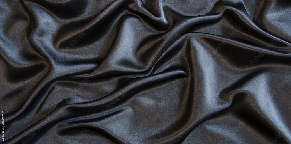 Fototapeta premium Black abstract background. Silk satin velvet fabric. Elegant luxury rich. Curtain drapery fold line wave flow.