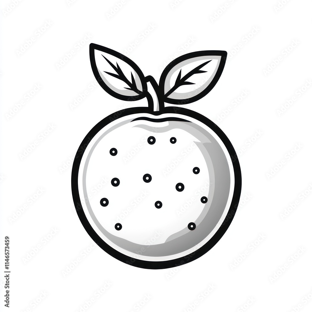 Simple black and white illustration of an orange with leaves. Simple black and white illustration of an orange with leaves.