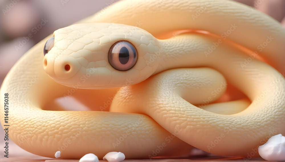 Fototapeta premium Serpiente linda de color amarillo y mirando a cámara. Kawaii