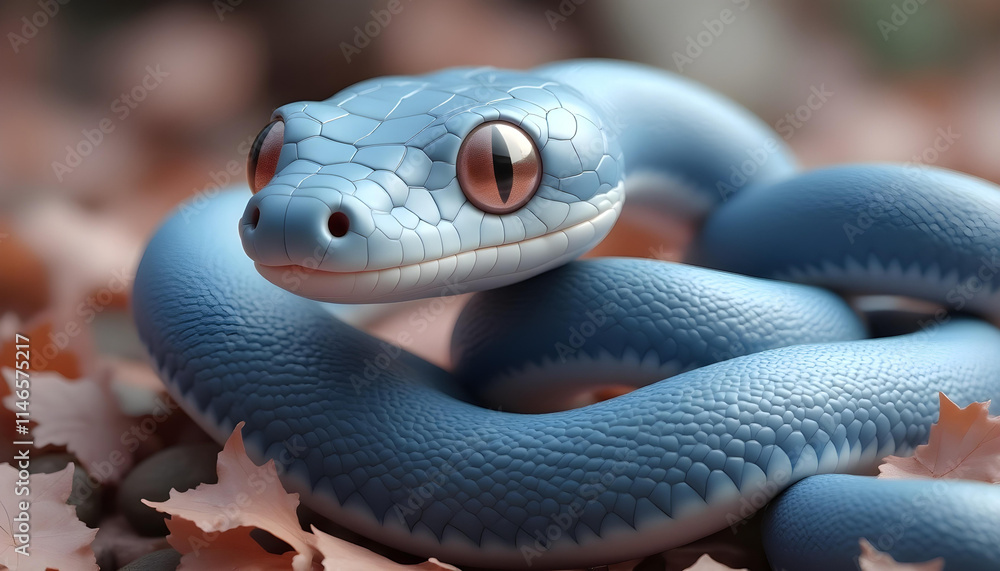 Fototapeta premium Serpiente linda de color azul. Kawaii