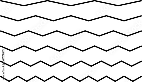 シンプルな黒いジグザグ線のセット、ベクターファイルは線幅が変更可能なパス