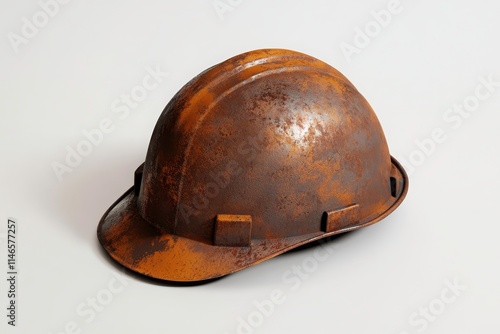 A worn, rusty hard hat typically used for safety in construction and industrial environments. photo