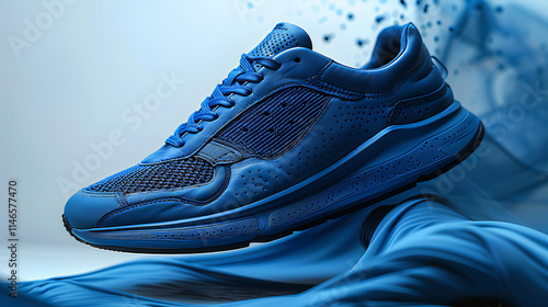 A  Navy Blue sneakers on the blue background, showcasing casual and athletic footwear perfect for running or walking
