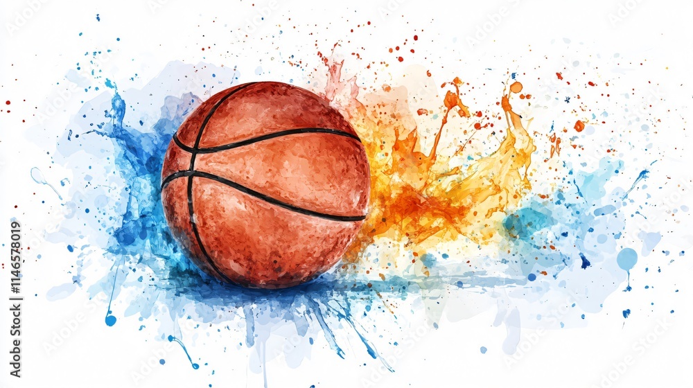 Dynamic Basketball Watercolor Splash: A Vibrant Image of Sport and Energy Dynamic Basketball Watercolor Splash: A Vibrant Image of Sport and Energy