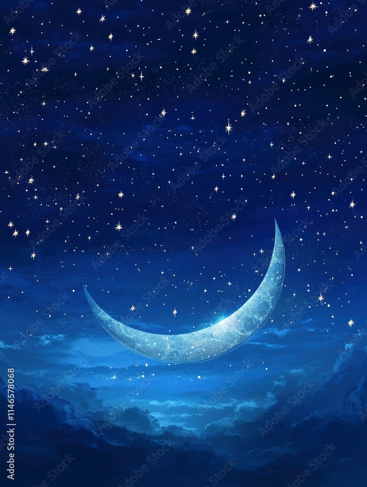 Background night sky of with crescent moon,and stars .Background Greeting card for the holy month of Ramadan of islam Background night sky of with crescent moon,and stars .Background Greeting card for the holy month of Ramadan of islam