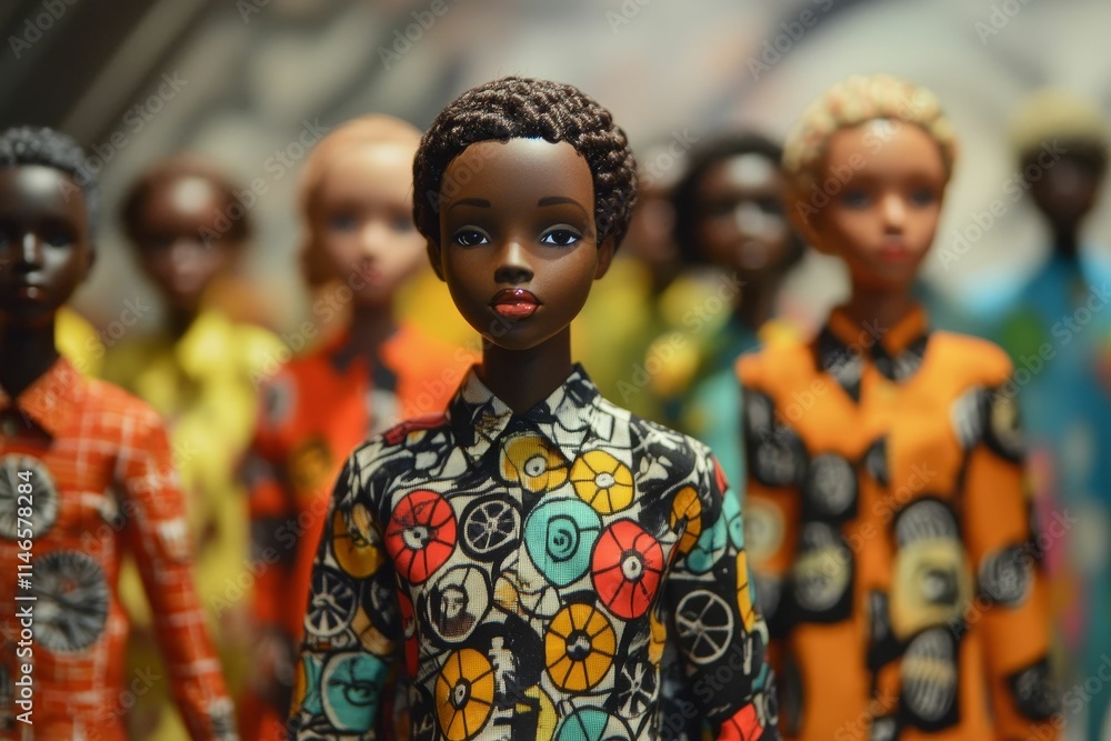 Colorful dolls, patterned clothing, dark background. Colorful dolls, patterned clothing, dark background.
