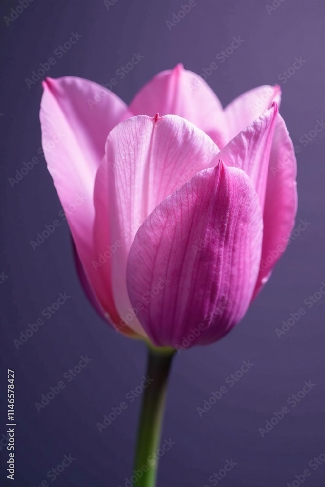Fototapeta premium Soft pink petals unfolding from a purple flower stem, floral arrangements, botany