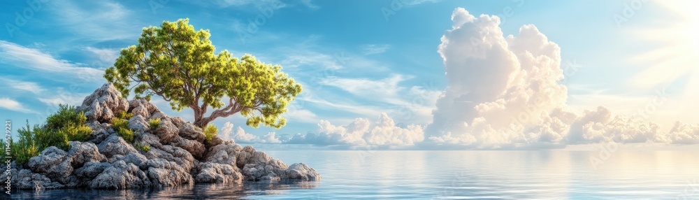 Discover a serene cliffside meditation spot, where the infinite blue sea stretches towards the tranquil horizon Find your coastal escape, a perfect place to relax and unwind amidst nature's beauty