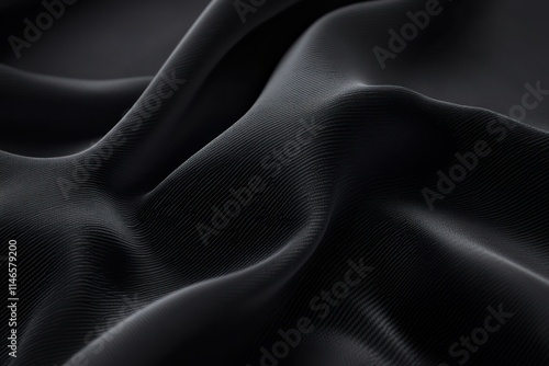 Smooth Black Silk Fabric With Gentle Waves and Textured Surface, Perfect for Fashion, Interior Design, or Artistic Backgrounds to Create Elegance and Depth