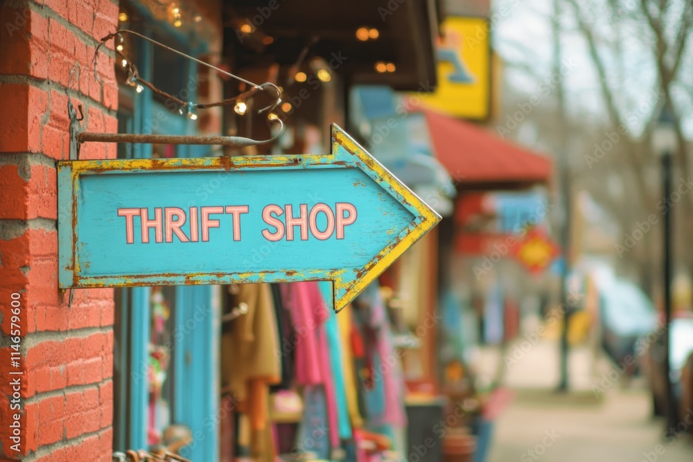 Obraz premium Vibrant Thrift Shop Sign with Bold Colors