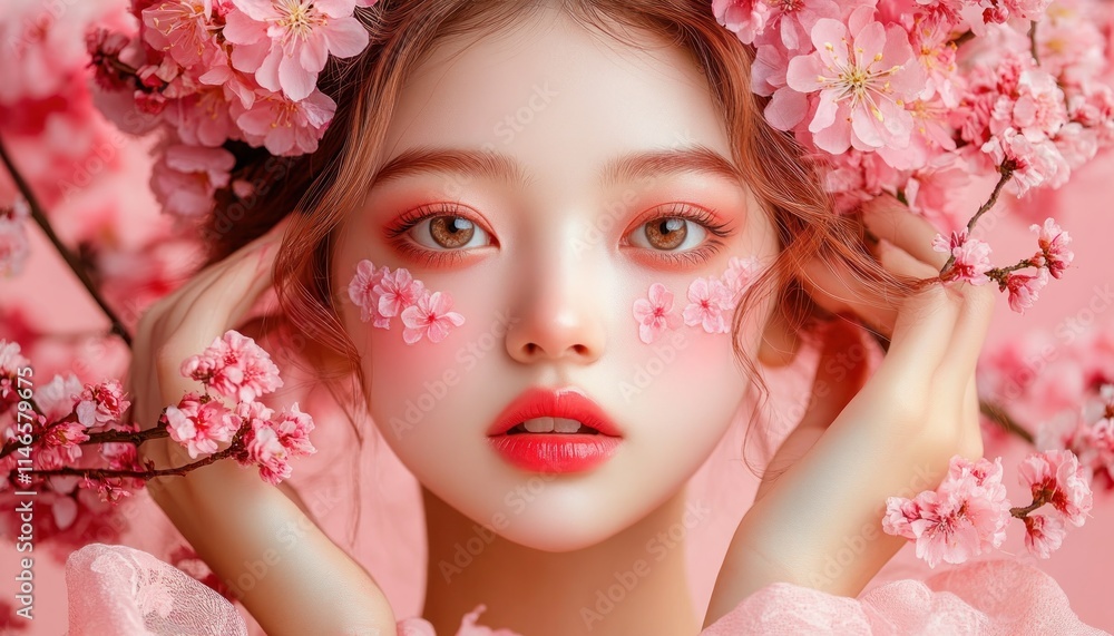 Discover captivating face painting with delicate floral patterns and soft pastel colors, an aesthetic that evokes spring festival themes, creating a gentle and elegant mood This image embodies an Discover captivating face painting with delicate floral patterns and soft pastel colors, an aesthetic that evokes spring festival themes, creating a gentle and elegant mood This image embodies an