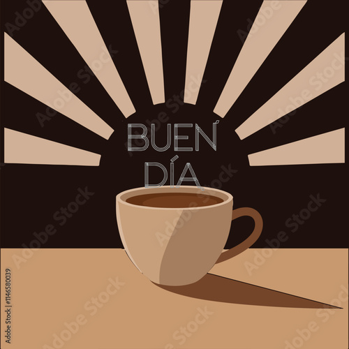 Buen dia lettering Spanish language Good morning or Have a nice day typography vector illustration with hot coffee cup for tshirt design poster banner and trendy t shirt tee design print