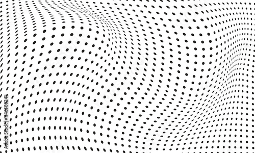 Abstract background of black and white dots pattern wavy curved