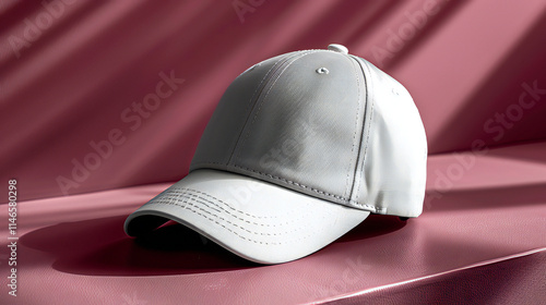 Red baseball cap on a white table with safety equipment and military style elements photo