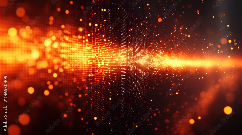 Fototapeta premium Abstract orange and black glowing particle background.