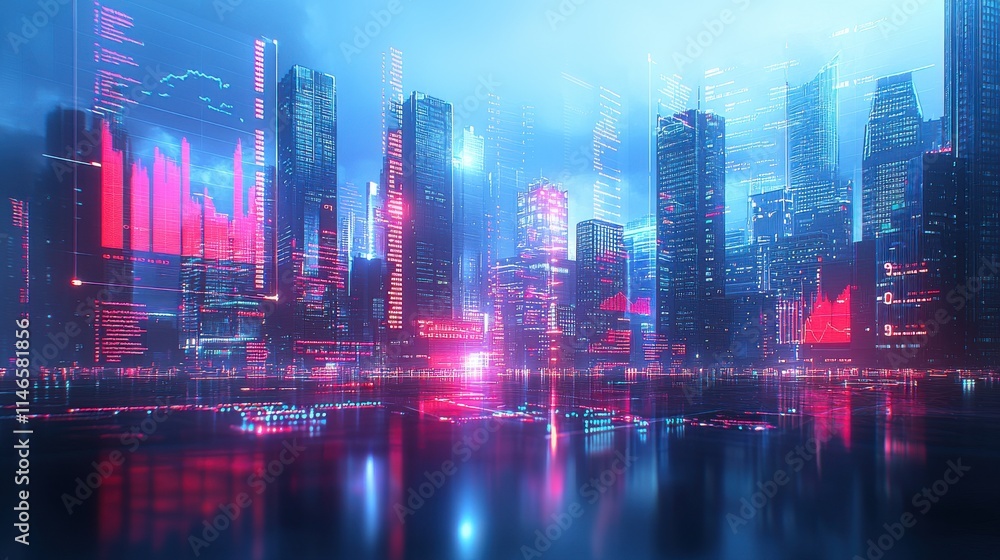 Futuristic finance city skyline with translucent elements urban environment digital art night view tech concepts Futuristic finance city skyline with translucent elements urban environment digital art night view tech concepts
