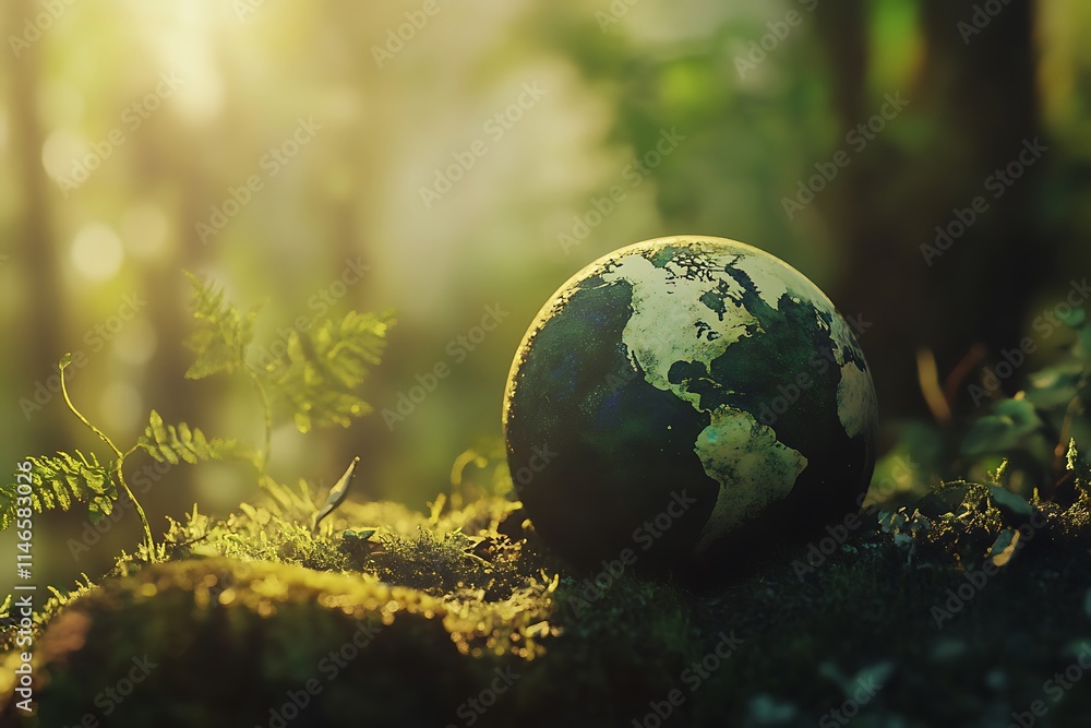 Earth Day Environment Green Globe In Forest Earth Day Environment Green Globe In Forest