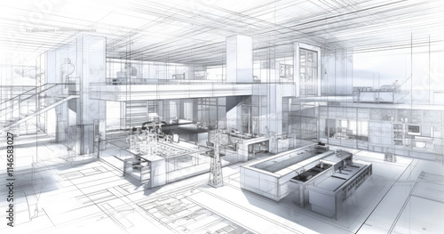 Detailed Blueprint of a Modern Industrial Kitchen Design