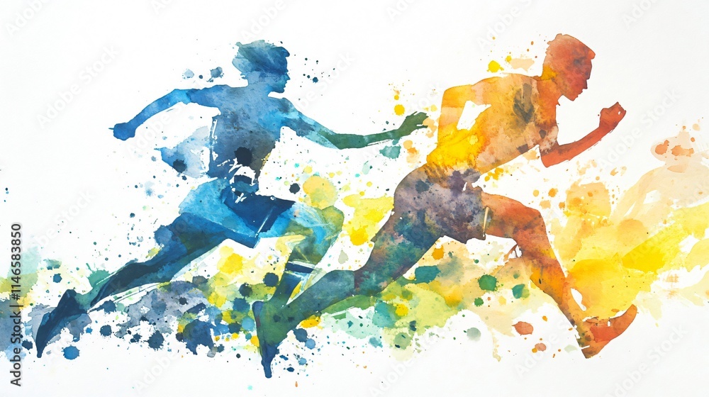 Obraz premium A Watercolor Depiction of Two Runners in Competition