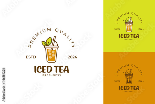 Fresh drink iced tea logo design vector