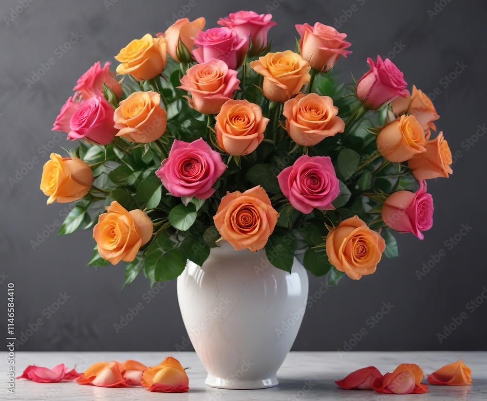 Vibrant bouquet of roses arranged in a elegant vase, floral centerpiece, beautiful flower bouquet Vibrant bouquet of roses arranged in a elegant vase, floral centerpiece, beautiful flower bouquet