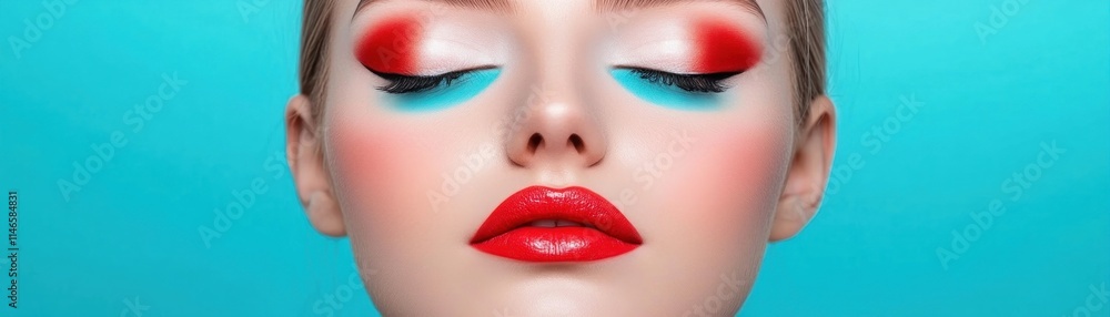 Fototapeta premium Explore minimalist face painting with clean linear designs, showcased in this striking image with a monochromatic color scheme This modern and sleek approach is versatile for diverse themes, making