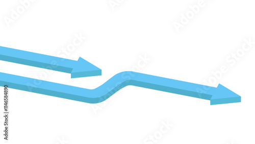 Two blue 3d arrows, one overtaking the other, on a white background, symbolizing competition or progress