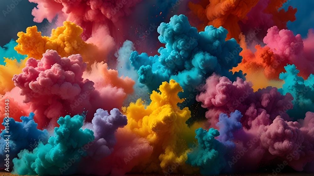 A vibrant explosion of powdery pigments, creating a cloud of color A vibrant explosion of powdery pigments, creating a cloud of color
