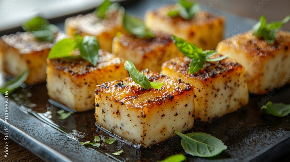 Delicious Grilled Tofu with Fresh Herbs Garnish Delicious Grilled Tofu with Fresh Herbs Garnish