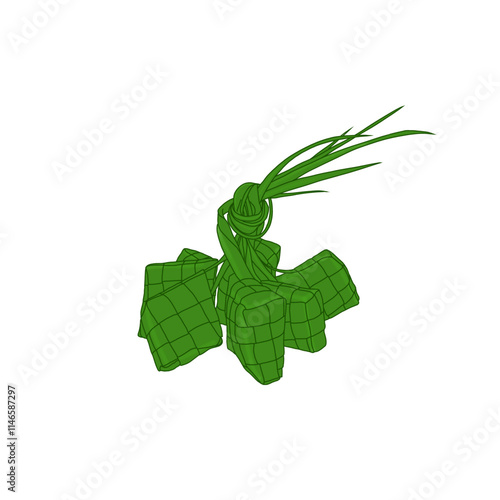 green ketupat, rice dumpling food vector illustration.